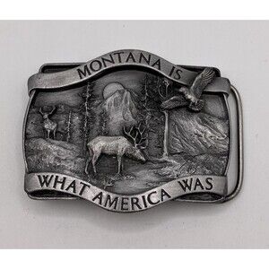 Montana State Siskiyou Leather and Buckle Co Belt  Buckle 1981 3D Design Hunting